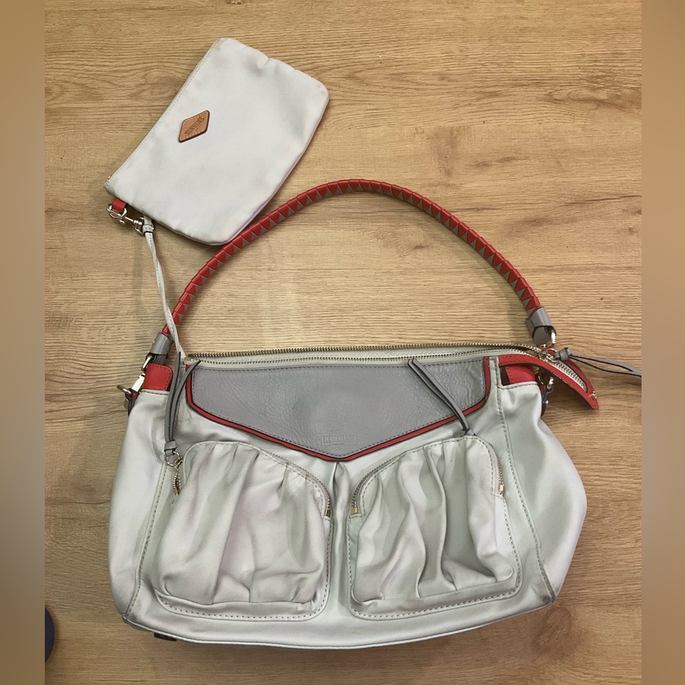 MZ Wallace Gray and Red Shoulder Bag